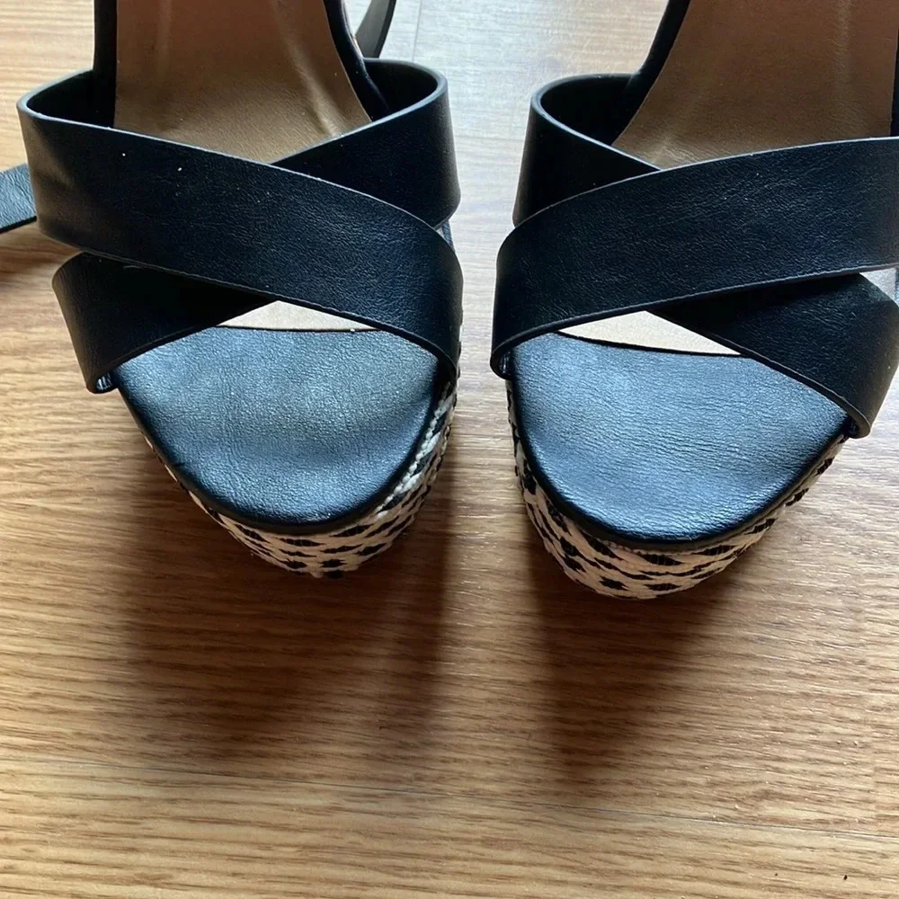 Bamboo Choice Women’s Fabric Lace Wedge Platform Sandals, Black Size 41